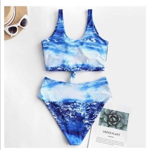 Scoop Neck Knot Ruched Two Piece Swimsuit